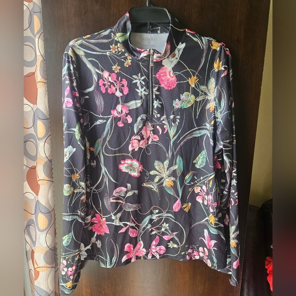 Acegolfs Floral Long Sleeve Quarterzip Workout Top